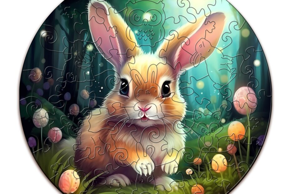 Children Wooden Jigsaw Puzzle-Cute Bunny 66e179537f640