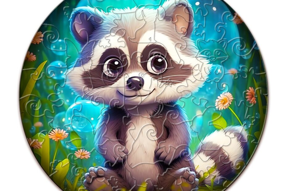Children Wooden Jigsaw Puzzle-Cute Raccoon 66e26656847ea