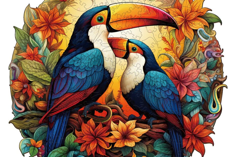 Wooden Jigsaw Puzzle-Colorful Toucans 66da2ebd10400