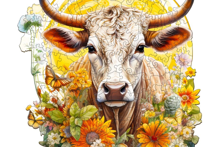 Wooden Jigsaw Puzzle-Cow and Flower 66e209ad5e006