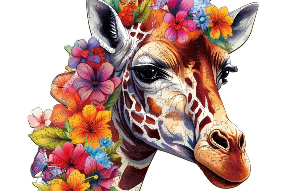 Wooden Jigsaw Puzzle – Flowers and Giraffes 66dc090199b0d