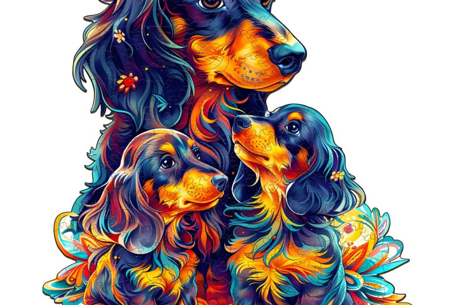 Wooden Jigsaw Puzzle-Long-haired Dachshund Family 66df4c6e7ea5e