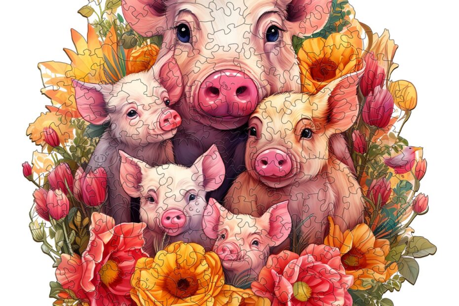 Wooden Jigsaw Puzzle-Mother pig and piglet-1 66dad3934f52c