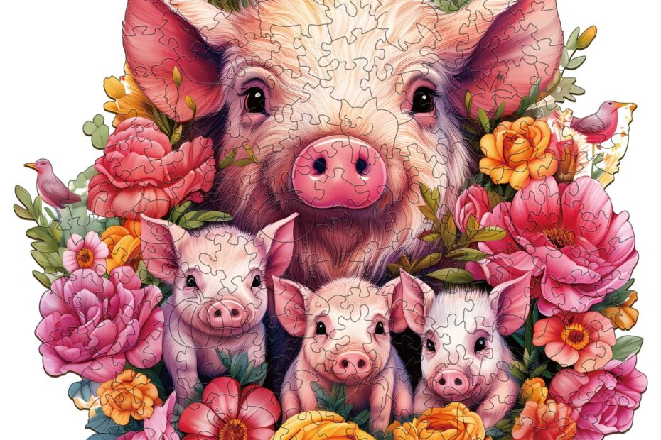 Wooden Jigsaw Puzzle-Mother pig and piglet-2 66db78a2c516e
