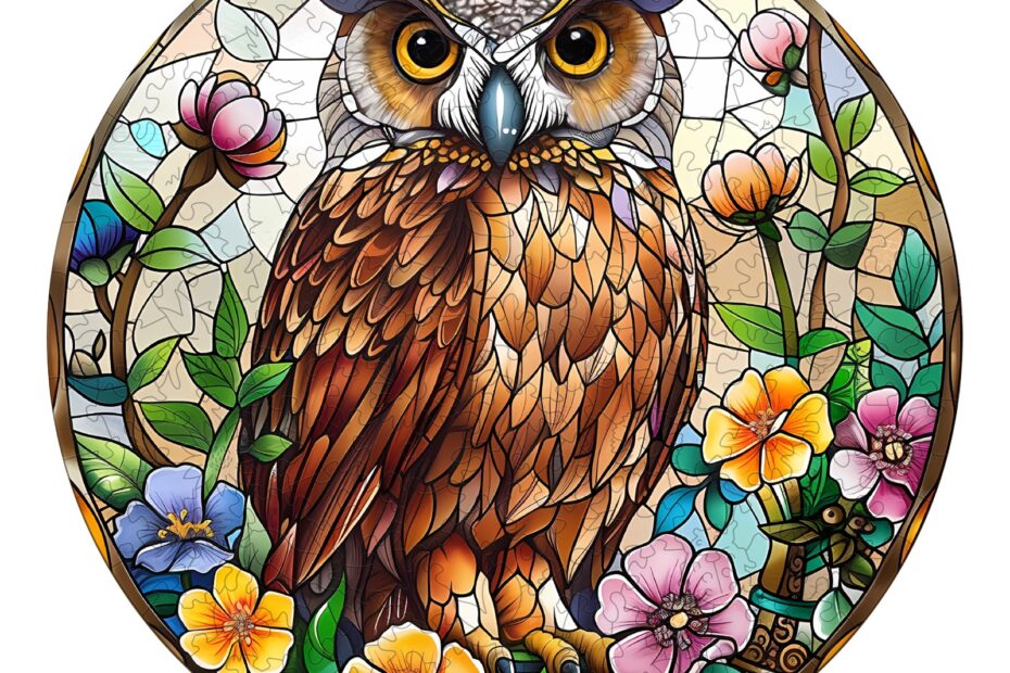 Wooden Jigsaw Puzzle-Stained Glass Owl 66de35f466e2b