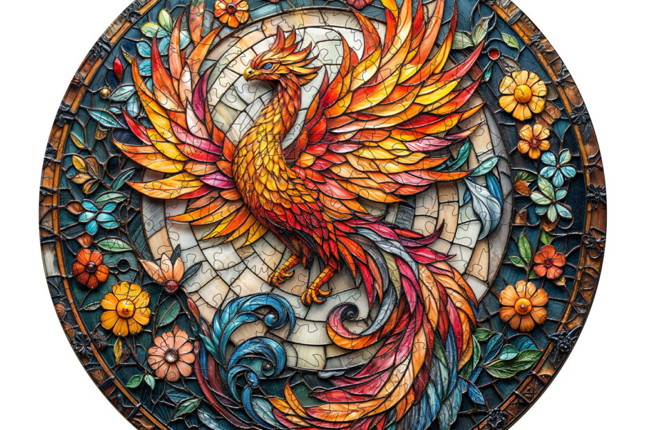 Wooden Jigsaw Puzzle-Stained Glass Phoenix 66d868fa43947