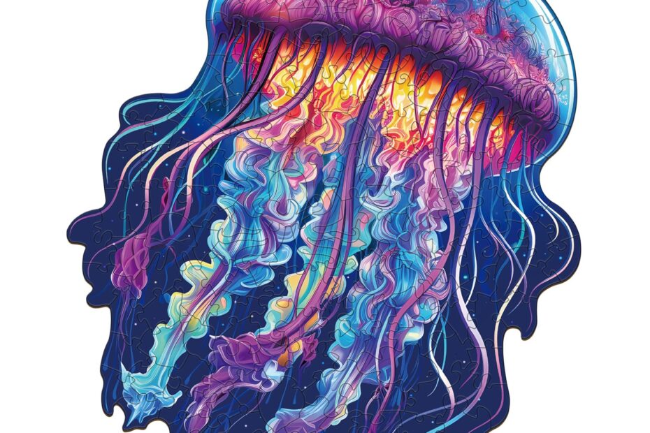 Wooden Jigsaw Puzzle-Watercolor Jellyfish 66e30b7f55abf