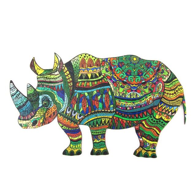 Wooden Jigsaw Puzzle-WATHCHFUL RHINO 66dc7a82f3455