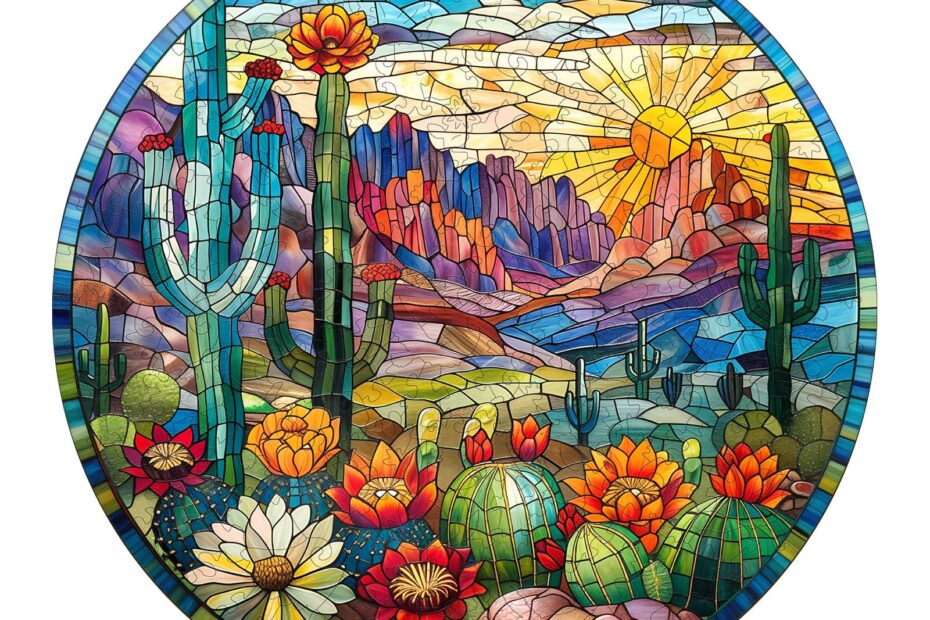 Wooden Jigsaw Puzzle – Stained Glass Cactus